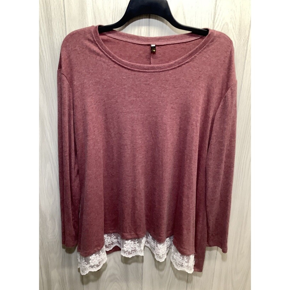 LYDFS Women's (Size XXL) Long Sleeve Round Neck Sweater Lace Accent Stretch